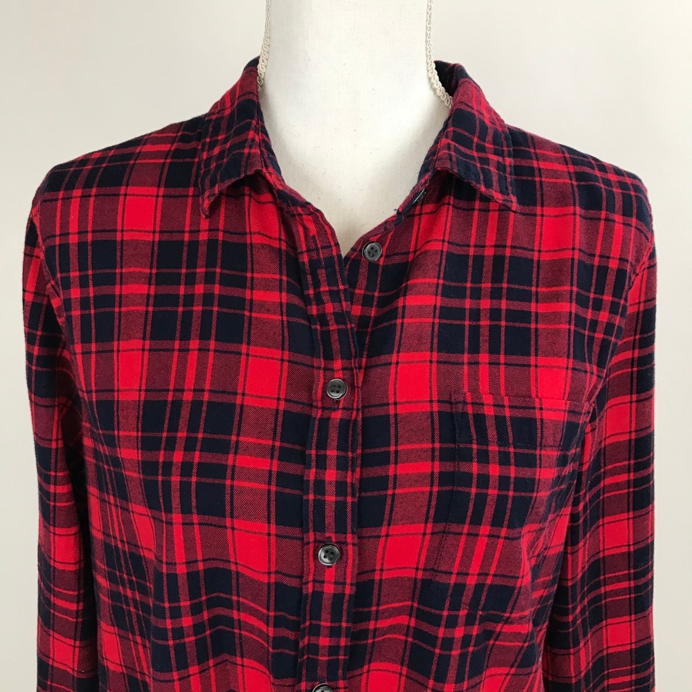 J. Crew Red Navy Plaid Boy fIt Shirt - Picture 2 of 6
